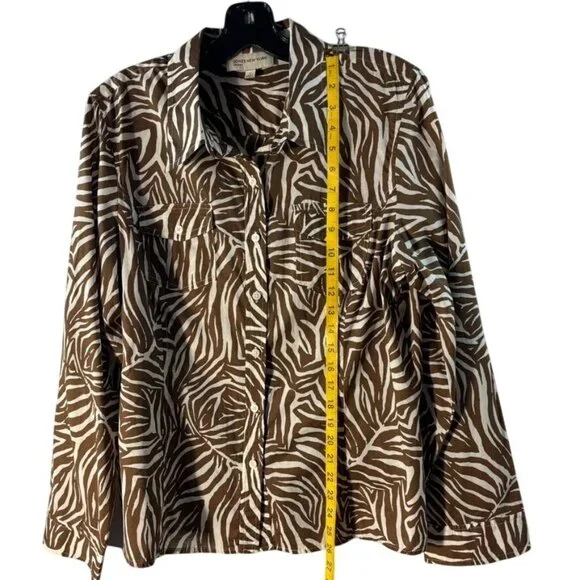 Jones New York Sport Brown & White Zebra Print Button-Up Long Sleeve Shirt - Picture 9 of 13